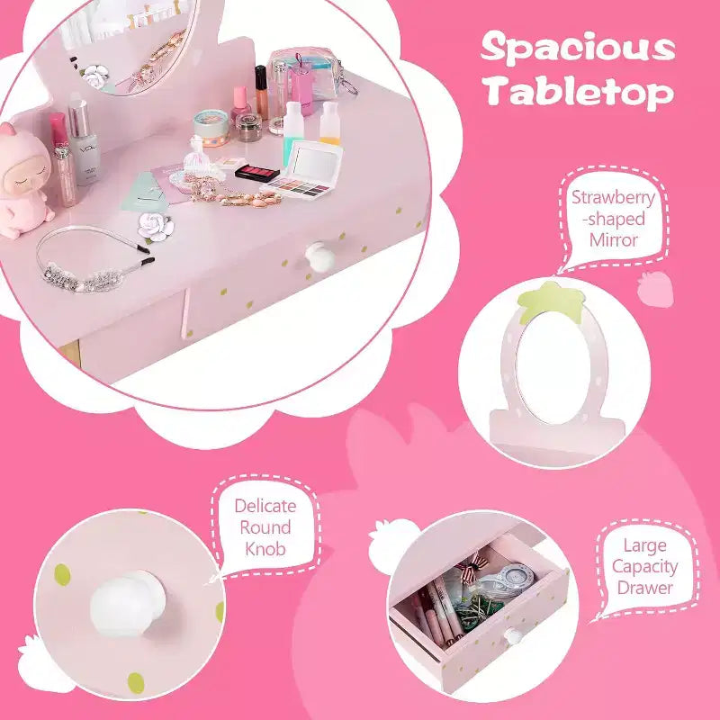 BALHAM TRADE-Coiffeuse pour enfants avec vrai miroir ovale en bois et tabouret
