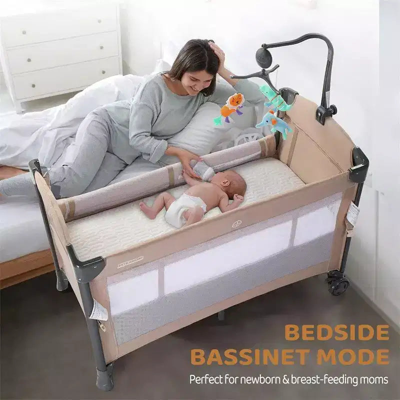 Karl Home Lit bébé 3 en 1, Cododo, Beige, avec matelas et drap
