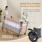 Karl Home Lit bébé 3 en 1, Cododo, Beige, avec matelas et drap