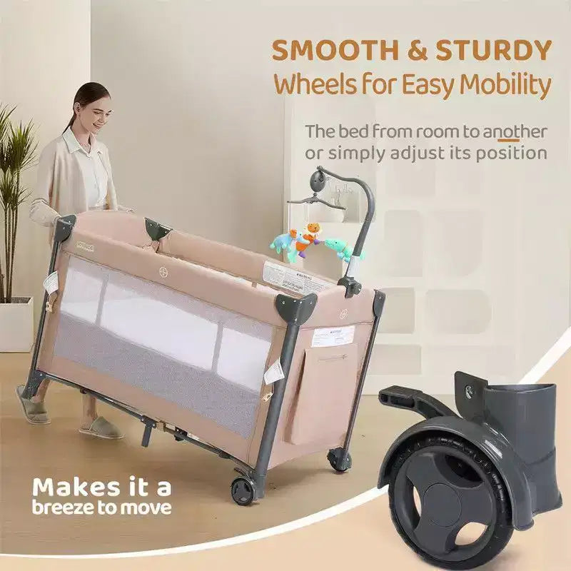 Karl Home Lit bébé 3 en 1, Cododo, Beige, avec matelas et drap