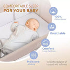 Karl Home Lit bébé 3 en 1, Cododo, Beige, avec matelas et drap