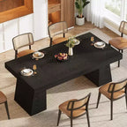 Table à manger rectangulaire Lantine de 55 pouces, style campagnard, noire avec double piédestal pour 4 à 6 personnes, meuble en bois pour salle à manger, petit espace