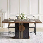 Table à manger rectangulaire Lantine pour 6, ensemble de table de cuisine moderne avec base robuste pour salle à manger, marron et noir