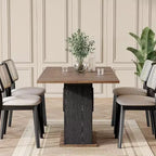 Table à manger rectangulaire Lantine pour 6, ensemble de table de cuisine moderne avec base robuste pour salle à manger, marron et noir