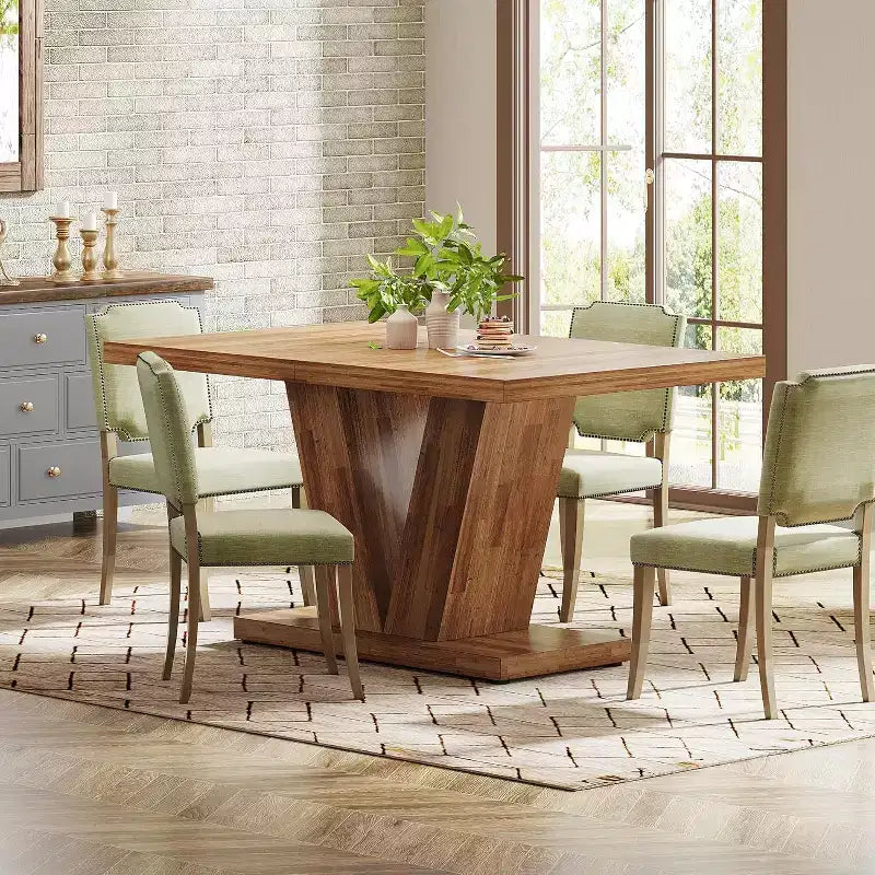 Table de salle à manger de ferme Lantine de 47 pouces en noyer brun avec pied robuste, 4 places assises, idéale pour la maison, la salle à manger, les petits espaces.