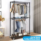 Homdox Portant à Vêtements Robuste à 3 Niveaux avec Roues, Portant à Double Tringle Réglable, Armoire Portable avec Crochets, 204 kg