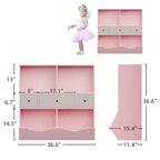 Meuble de rangement pour jouets, 2 sets d'étagères 7 casiers pour enfants, en bois rose, avec 3 tiroirs, meuble de rangement 3 niveaux
