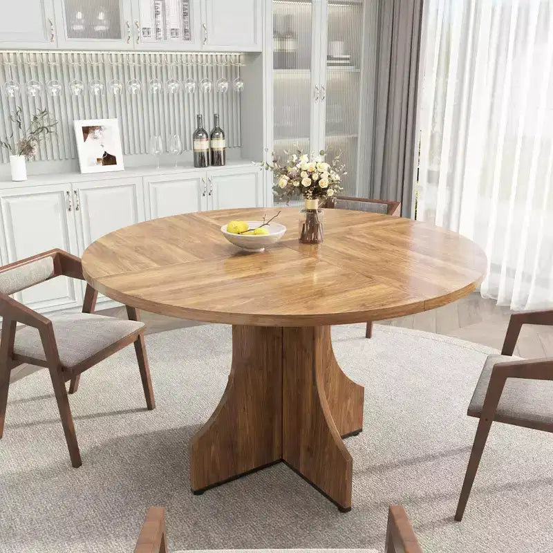Table à manger ronde de 47 pouces pour 4 à 6 personnes, table de cuisine rustique en bois avec piédestal pour appartement et petite salle à manger