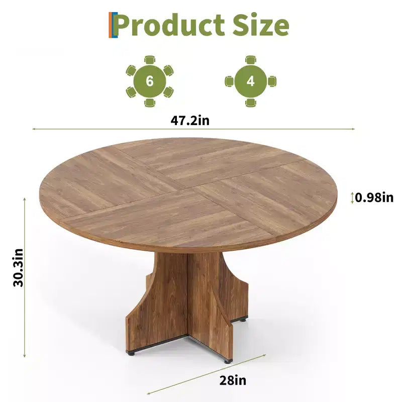 Table à manger ronde de 47 pouces pour 4 à 6 personnes, table de cuisine rustique en bois avec piédestal pour appartement et petite salle à manger