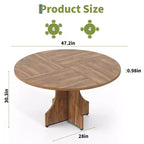 Table à manger ronde de 47 pouces pour 4 à 6 personnes, table de cuisine rustique en bois avec piédestal pour appartement et petite salle à manger