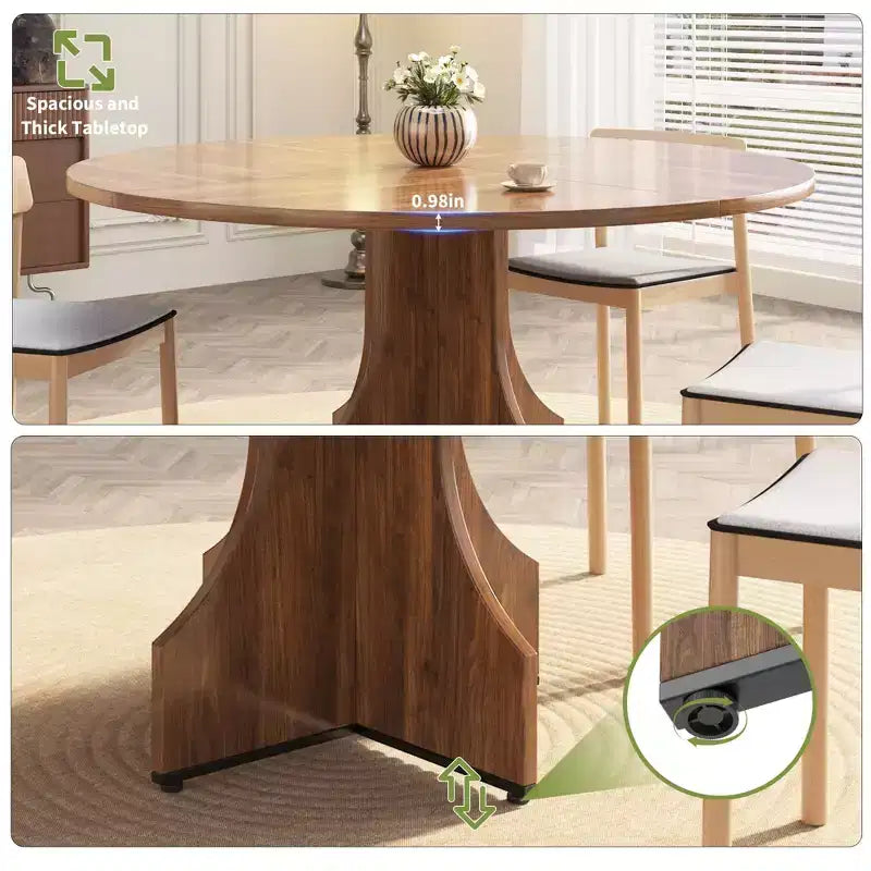 Table à manger ronde de 47 pouces pour 4 à 6 personnes, table de cuisine rustique en bois avec piédestal pour appartement et petite salle à manger