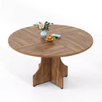 Table à manger ronde de 47 pouces pour 4 à 6 personnes, table de cuisine rustique en bois avec piédestal pour appartement et petite salle à manger