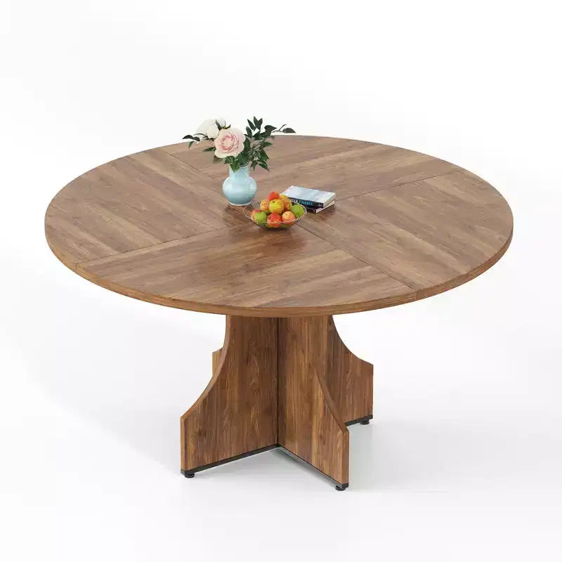 Table à manger ronde de 47 pouces pour 4 à 6 personnes, table de cuisine rustique en bois avec piédestal pour appartement et petite salle à manger