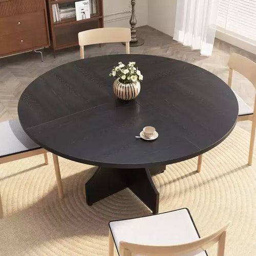 Table à manger ronde de 47 pouces pour 4 à 6 personnes, table de cuisine rustique en bois avec piédestal pour appartement et petite salle à manger