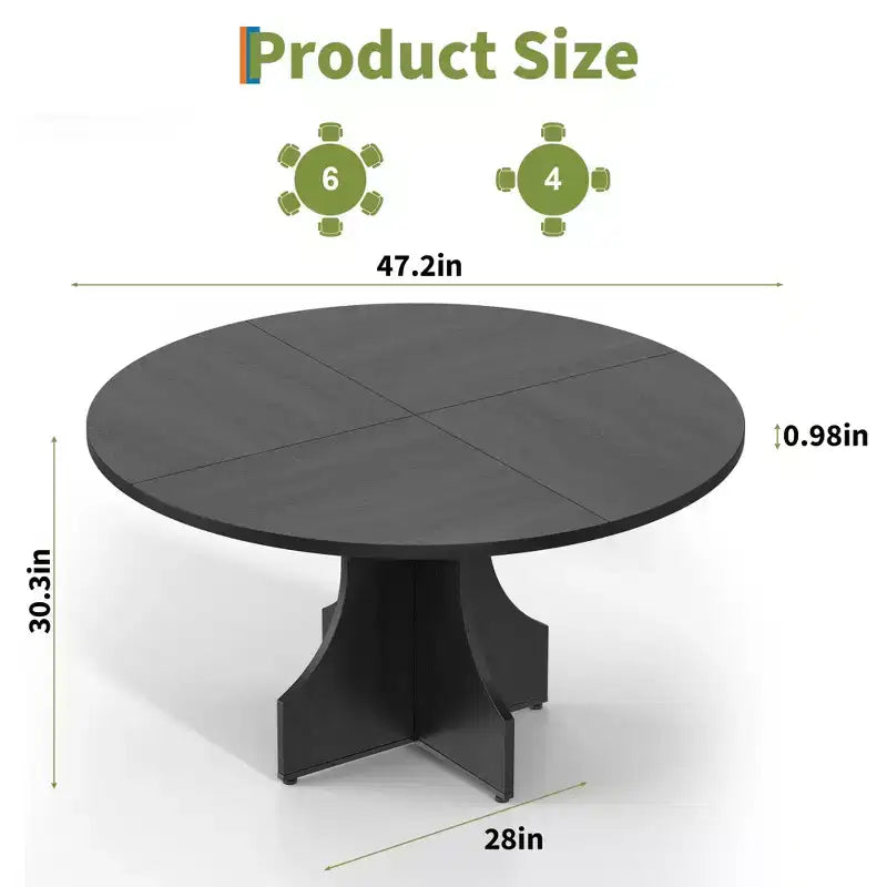 Table à manger ronde de 47 pouces pour 4 à 6 personnes, table de cuisine rustique en bois avec piédestal pour appartement et petite salle à manger