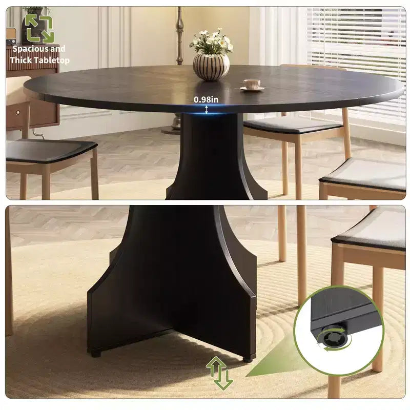 Table à manger ronde de 47 pouces pour 4 à 6 personnes, table de cuisine rustique en bois avec piédestal pour appartement et petite salle à manger