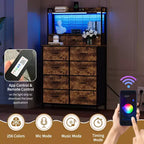 Commode, commode intelligente avec 11 tiroirs en tissu, station de recharge intégrée et RVB contrôlable par application, style industriel blanc