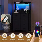 Commode, commode intelligente avec 11 tiroirs en tissu, station de recharge intégrée et RVB contrôlable par application, style industriel blanc