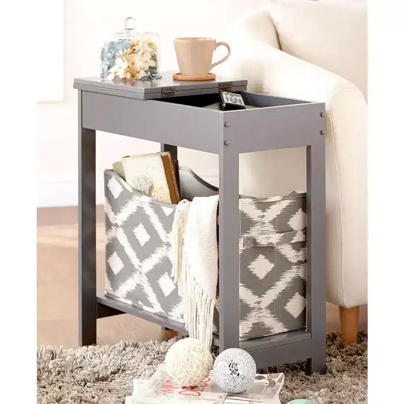 Table d'appoint étroite en bois avec plateau rabattable et bac de rangement en tissu The Lakeside Collection -