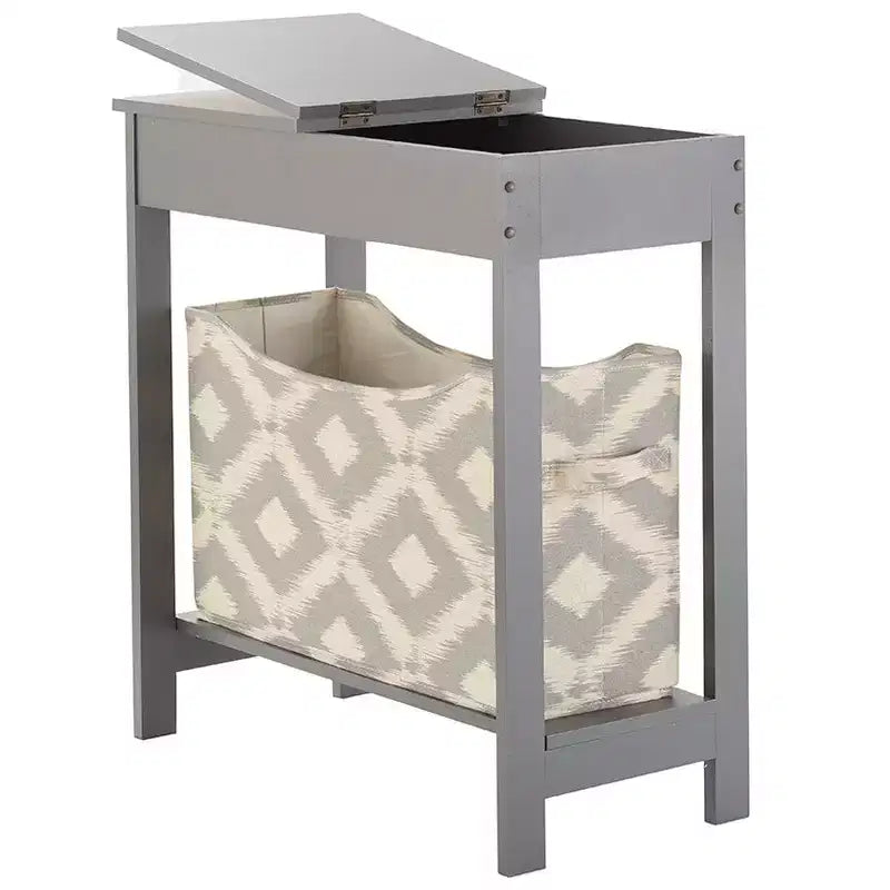 Table d'appoint étroite en bois avec plateau rabattable et bac de rangement en tissu The Lakeside Collection -