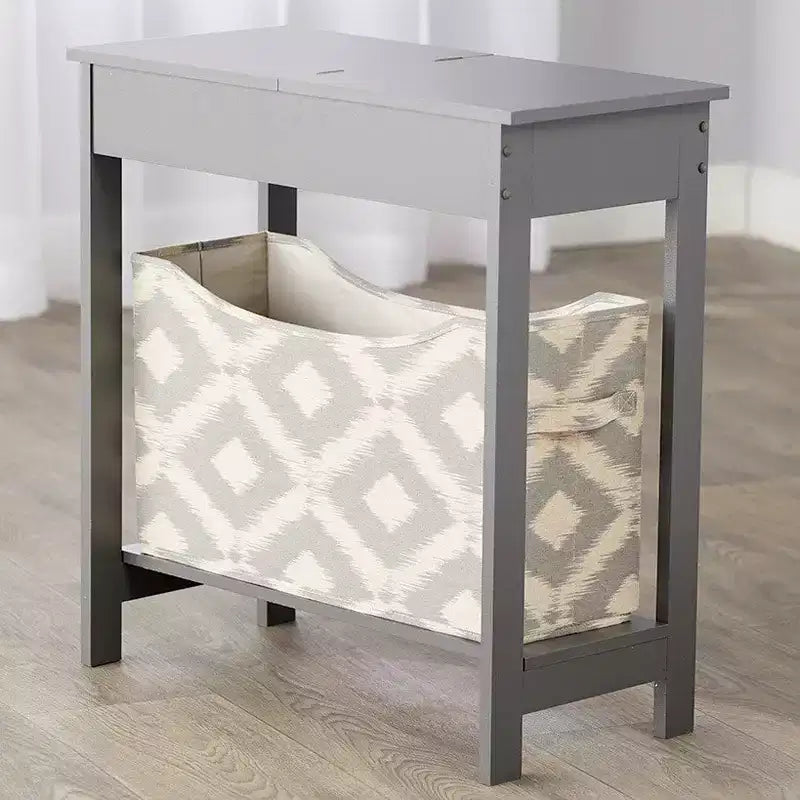 Table d'appoint étroite en bois avec plateau rabattable et bac de rangement en tissu The Lakeside Collection -
