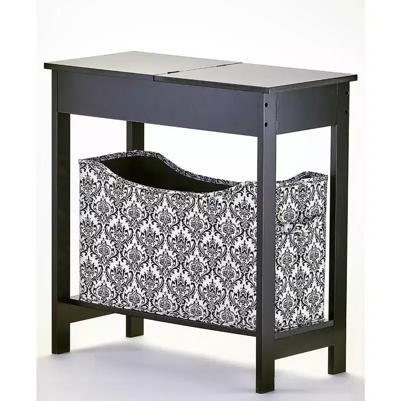 Table d'appoint étroite en bois avec plateau rabattable et bac de rangement en tissu The Lakeside Collection -