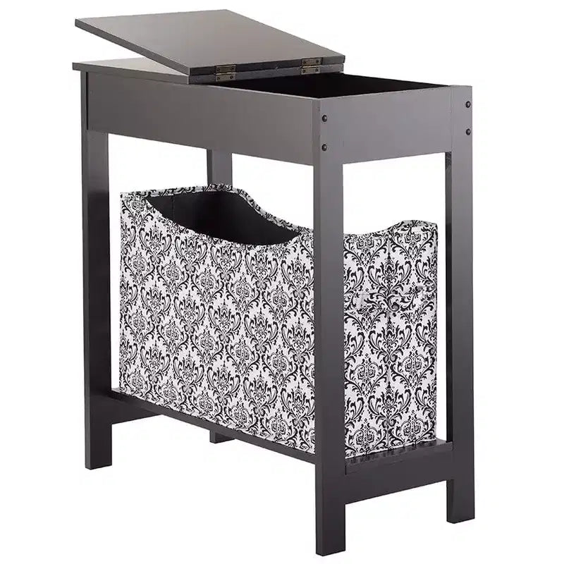 Table d'appoint étroite en bois avec plateau rabattable et bac de rangement en tissu The Lakeside Collection -