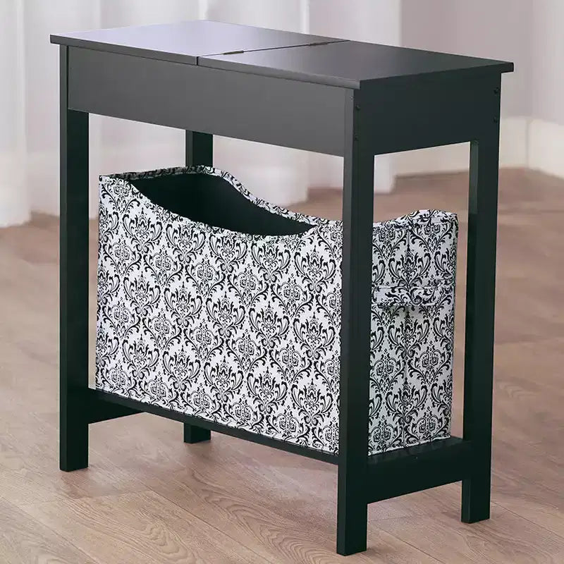 Table d'appoint étroite en bois avec plateau rabattable et bac de rangement en tissu The Lakeside Collection -