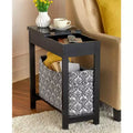 The Lakeside Collection Narrow Wood Side Table with Flip-Top and Fabric Storage Bin -