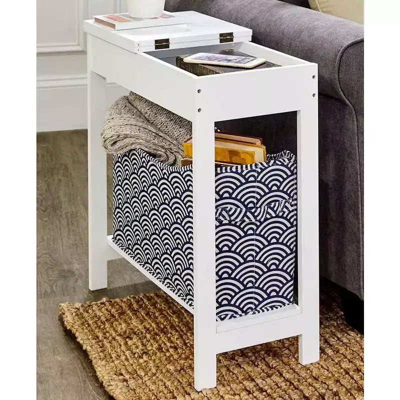 Table d'appoint étroite en bois avec plateau rabattable et bac de rangement en tissu The Lakeside Collection -