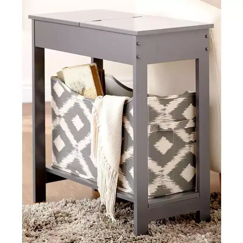Table d'appoint étroite en bois avec plateau rabattable et bac de rangement en tissu The Lakeside Collection -