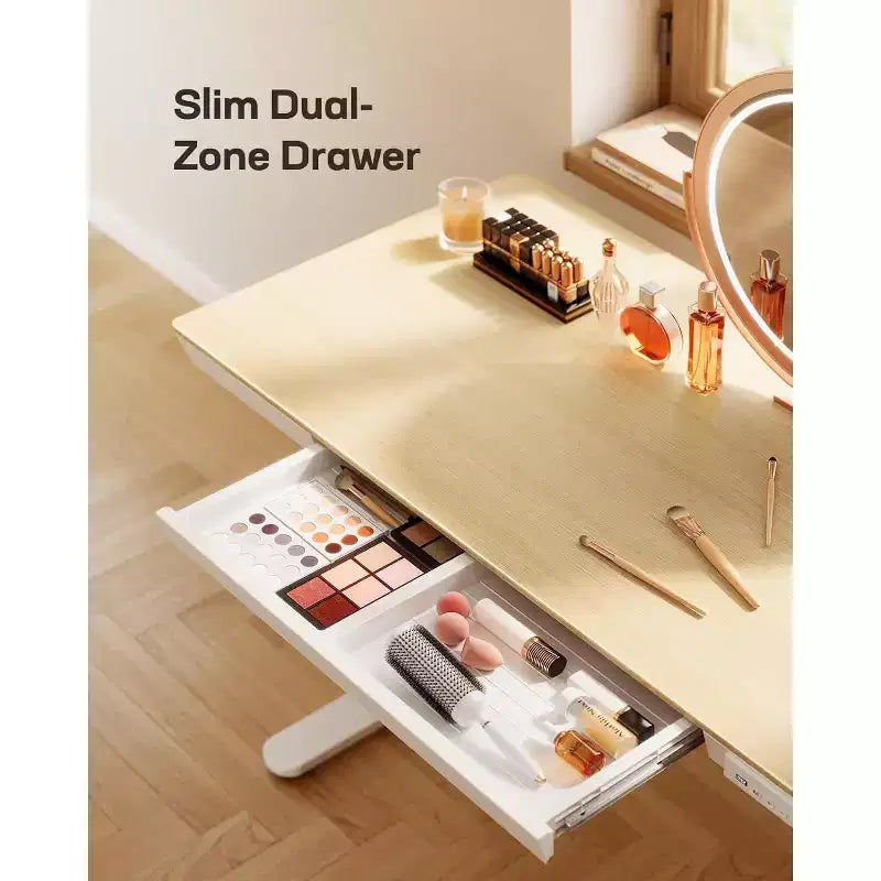 Bureau debout Marsail 48 x 24 pouces avec tiroir, plateau monobloc, bureau électrique réglable en hauteur avec ports de chargement USB