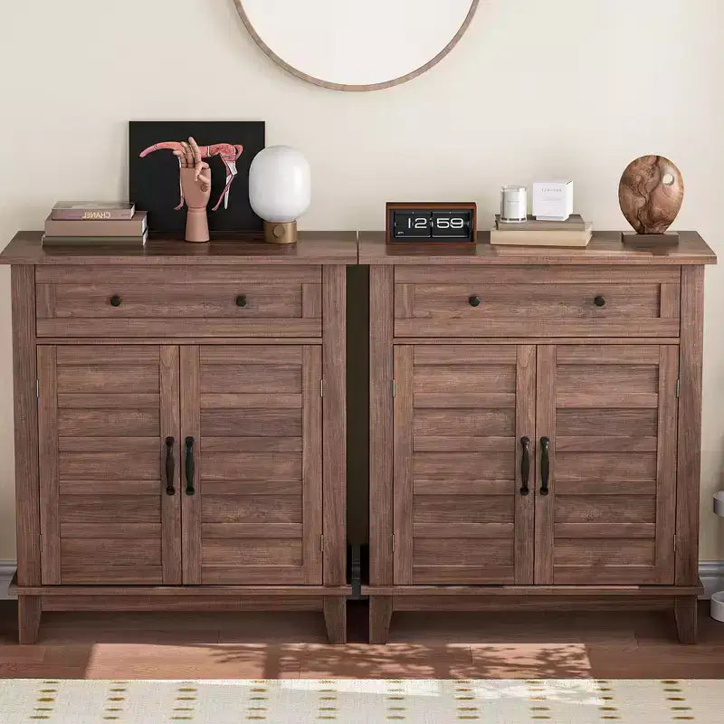 Buffet Cabinet, 2 Set Sideboard Cabinet with Doors, Modern Coffee Bar with Adjustable Shelves, Kitchen Storage