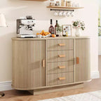 Meuble buffet bahut de 119 cm avec rangement, buffet de bar à café cannelé avec 4 tiroirs et 2 portes coulissantes, table de buffet en bois pour la cuisine et le salon