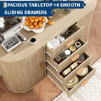 Meuble buffet bahut de 119 cm avec rangement, buffet de bar à café cannelé avec 4 tiroirs et 2 portes coulissantes, table de buffet en bois pour la cuisine et le salon