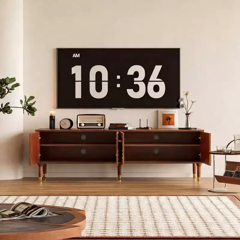 JVNOXK 66.9Meuble TV de style médiéval avec portes de placard sculptées Meuble TV moderne pour salon pour téléviseurs de moins de 80 pouces