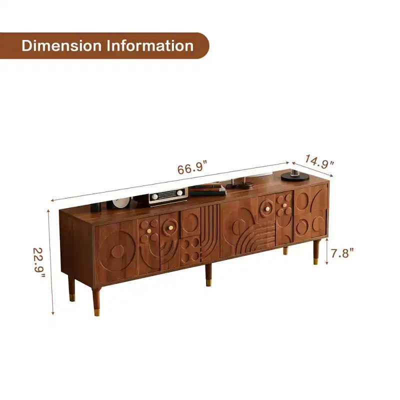 JVNOXK 66.9Meuble TV de style médiéval avec portes de placard sculptées Meuble TV moderne pour salon pour téléviseurs de moins de 80 pouces