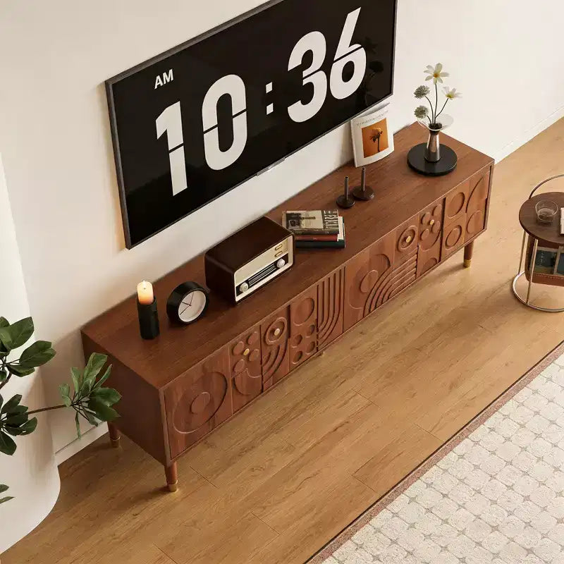 JVNOXK 66.9Meuble TV de style médiéval avec portes de placard sculptées Meuble TV moderne pour salon pour téléviseurs de moins de 80 pouces