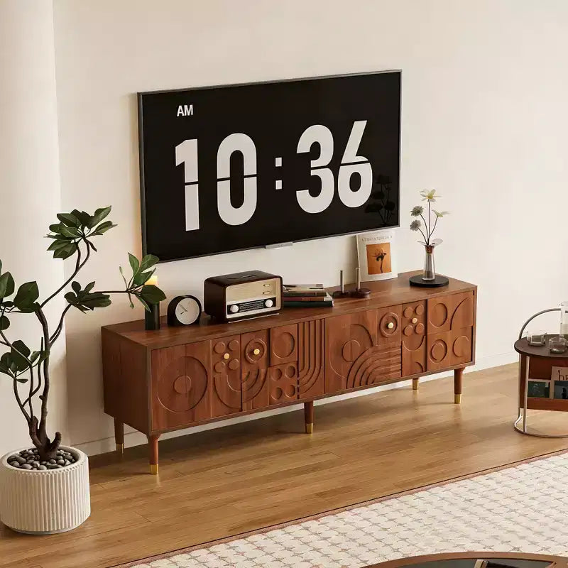JVNOXK 66.9Meuble TV de style médiéval avec portes de placard sculptées Meuble TV moderne pour salon pour téléviseurs de moins de 80 pouces