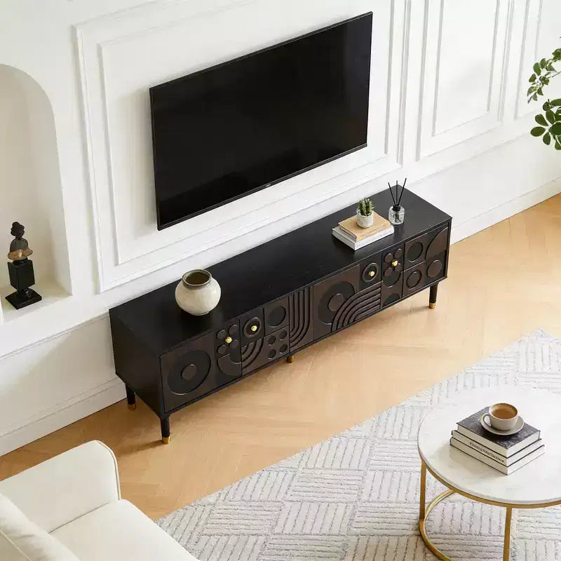 JVNOXK 66.9Meuble TV de style médiéval avec portes de placard sculptées Meuble TV moderne pour salon pour téléviseurs de moins de 80 pouces
