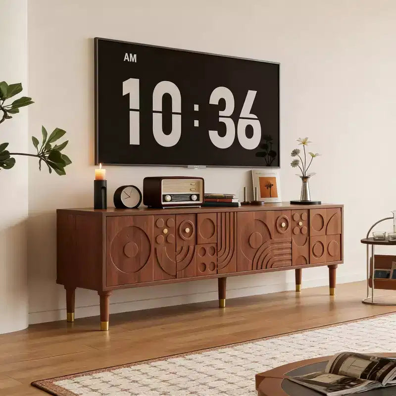 JVNOXK 66.9Meuble TV de style médiéval avec portes de placard sculptées Meuble TV moderne pour salon pour téléviseurs de moins de 80 pouces