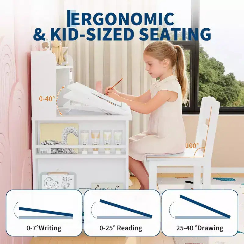 Ensemble bureau et chaise d'étude pour enfants, avec huche et plateau inclinable, table d'étude pour enfants, bureau d'écriture pour étudiants, pour chambre à coucher, maison