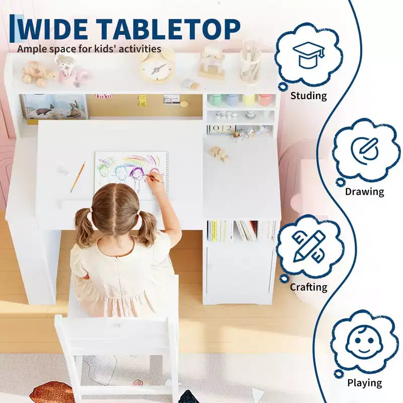 Ensemble bureau et chaise d'étude pour enfants, avec huche et plateau inclinable, table d'étude pour enfants, bureau d'écriture pour étudiants, pour chambre à coucher, maison