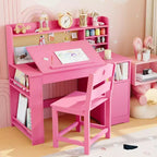 Kids Study Desk and Chair Set, with Hutch and Tiltable Desktop, Children Study Table, Student Writing Desk, for Bedroom, Home