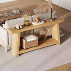 Console en bois de 180 cm, table de canapé ultra-stable avec pieds trapézoïdaux derrière le canapé, table d'entrée extra longue à 2 niveaux pour couloir et salon