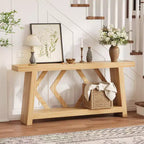 Console en bois de 180 cm, table de canapé ultra-stable avec pieds trapézoïdaux derrière le canapé, table d'entrée extra longue à 2 niveaux pour couloir et salon