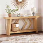 Console en bois de 180 cm, table de canapé ultra-stable avec pieds trapézoïdaux derrière le canapé, table d'entrée extra longue à 2 niveaux pour couloir et salon
