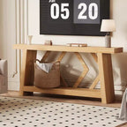 Console en bois de 180 cm, table de canapé ultra-stable avec pieds trapézoïdaux derrière le canapé, table d'entrée extra longue à 2 niveaux pour couloir et salon
