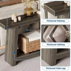 Console en bois de 180 cm, table de canapé ultra-stable avec pieds trapézoïdaux derrière le canapé, table d'entrée extra longue à 2 niveaux pour couloir et salon