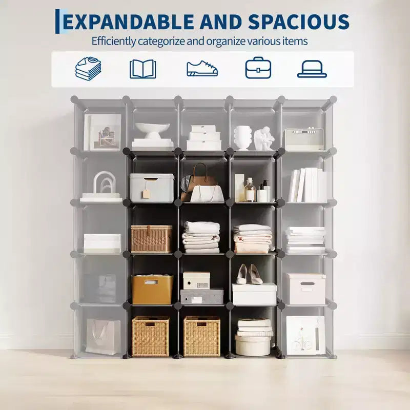 Lot de 12 Organiseurs de Rangement Modulaires, Unité d'Étagères Empilables en Plastique et Acier à 6 Cubes avec Kit de Sécurité Anti-Basculement, pour Placard, Chambre et Bureau Personnalisés